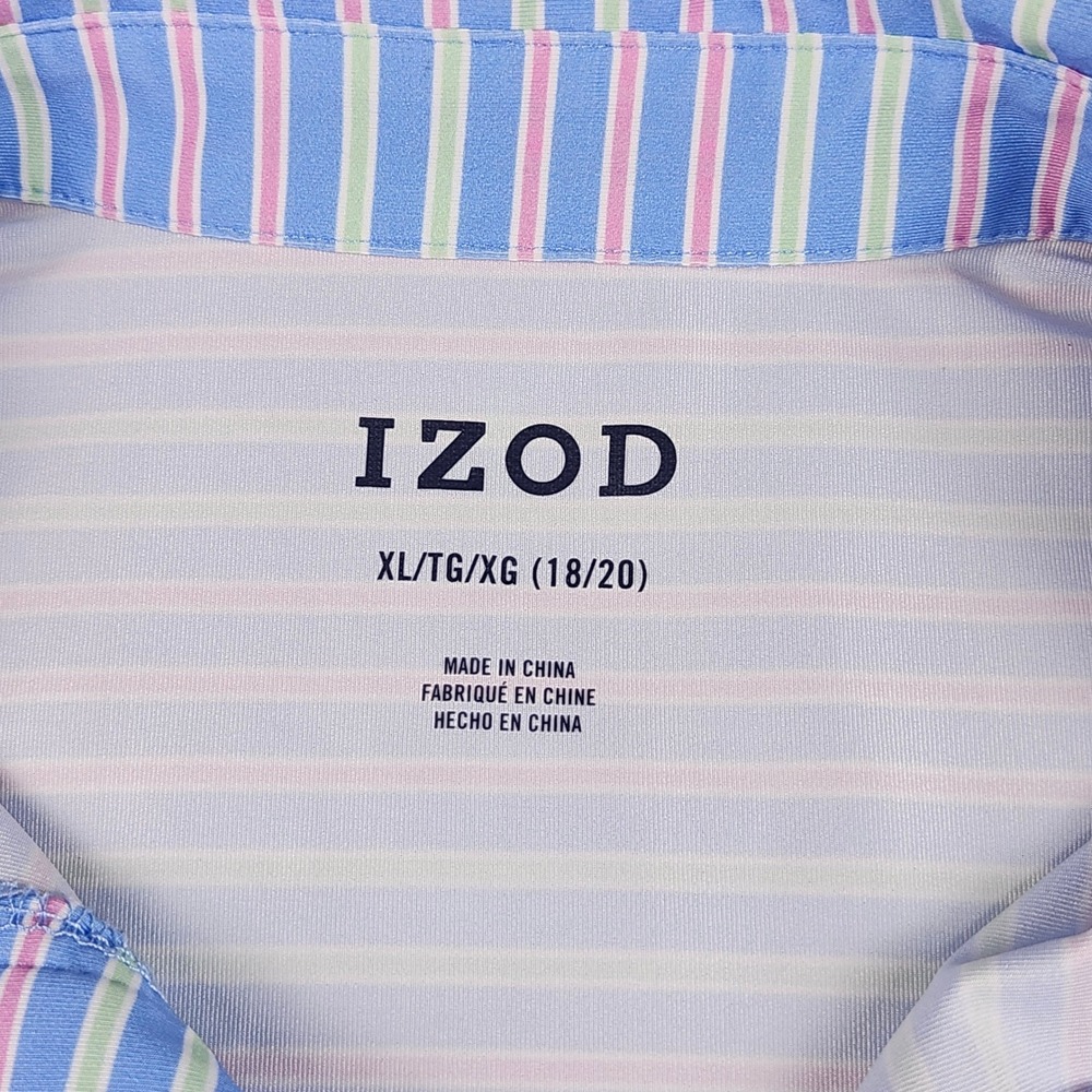 IZOD Polo Shirt Boys XL Blue Striped Short Sleeve Performance Golf Top IZSHB4KF - Picture 2 of 11